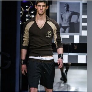 Dolce & Gabbana Brown and Tan V-Neck Shirt